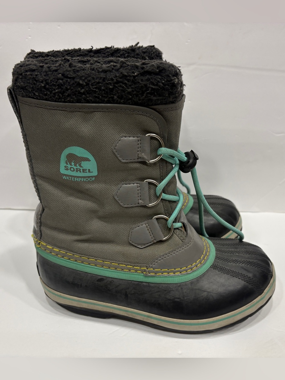 Sorel Flurry Waterproof Winter Snow Boots Grey Teal BlueKids Size 3